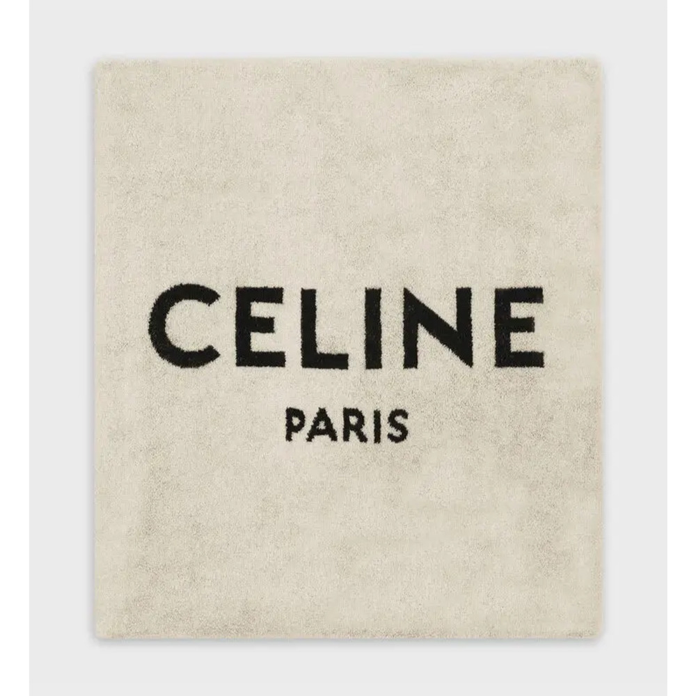 Celine Paris Hedi Slimane Grey Black Logo Print Classic Cotton Bath Beach Towel